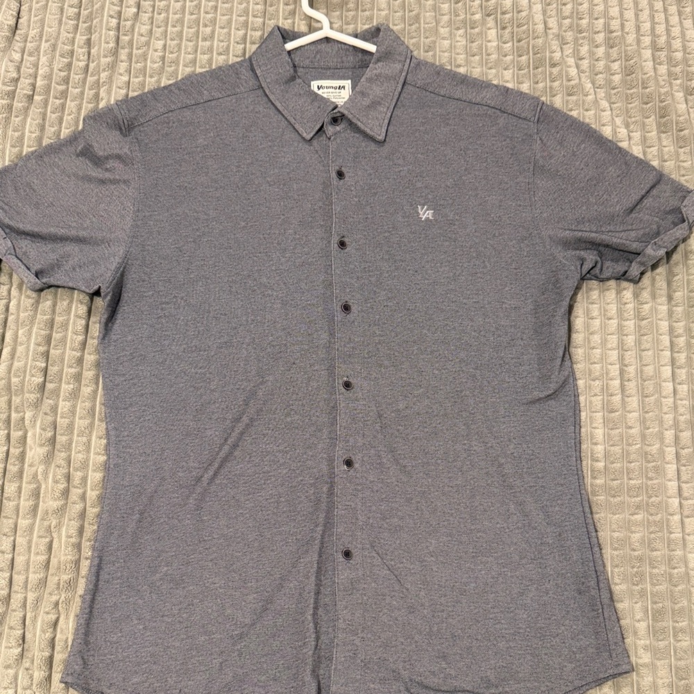 YoungLA Men's Charcoal stretch fit short sleeve button up